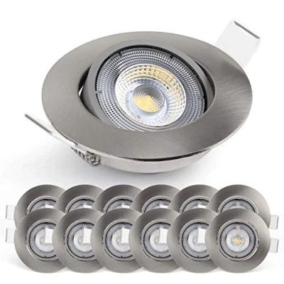 Imagen de EMOS Exclusive focos LED Interior Techo 5W, 450lm Ojos de Buey para Luz Blanca Fria 6500k Juego 12 empotrables ultraplanos redondos pivotante en 50 color plata