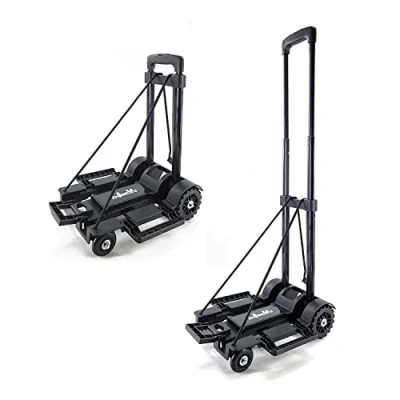 Imagen de ZHJINGYU 80lbs Plegable Carro de Mano, Equipaje portátil, Utilidad con 4 Ruedas y 2 cordón elástico para el Aeropuerto, Viajes, Uso la Oficina (Negro Acero)