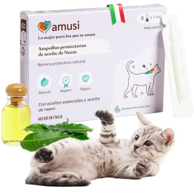 Imagen de Ampollas Protectoras de Aceite neem para Gatos 6 Pipetas 0,5 ml Antiparasitarias contra Pulgas Garrapatas Mosquitos Piojos Protección Duradera Natural