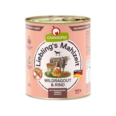 Imagen de GranataPet Lieblings&#039;s Mahlzeit Wildragout &amp; Rind, Comida húmeda para Perros, Perros sin Cereales y azúcares, pienso Completo, 6 x 800 g