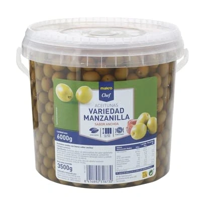 Imagen de VARIEDAD de ACEITUNAS (Chef Aceituna manzanilla fina sabor anchoa, Cubo 3500gr.)