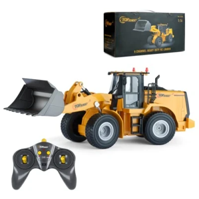 Imagen de Top Race Camión de Juguete 9 Canales, Cargador Frontal Control Remoto Resistente, Tractor construcción RC con Luces y Sonidos Pala Metal 2,4 GHz Piezas