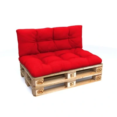 Imagen de POKAR 2 Cojines para Europalés/Europalet Impermeable: 1x Cojín Asiento 120x80x12cm +1x Respaldo 120x40x12cm, Espuma Fría, Sofá de Paletas, sin Palés, Rojo