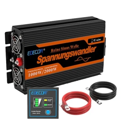Imagen de EDECOA Inversor 12v 220v Onda Pura 1000w convertidor de Corriente Transformador energia con Mando 2X USB Sistema Aislamiento galvanico (3a generacion)