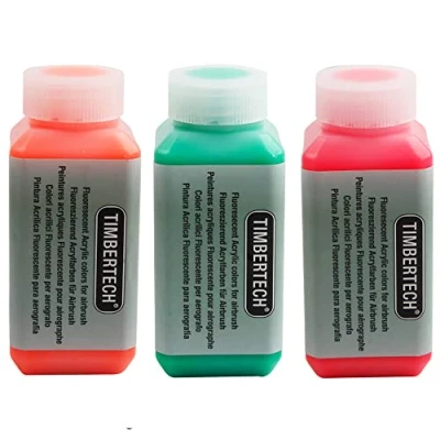 Imagen de Timbertech Pinturas acrílicas fluorescentes para aerógrafo, 100 ml, 3 colores a base de agua