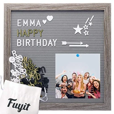 Imagen de Fuyit Fieltro Letter Board 30x30 cm,Letter Retro Gris, 600 Caracteres Blanco Dorado Negro,Emoji y Palabras símbolos cursivos,Soporte Triangular Bolsa,Marcos de Fotos Antiguos