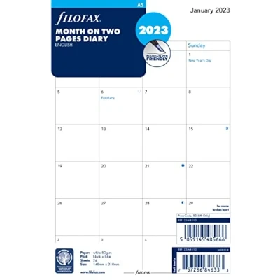 Imagen de Filofax 23 68510 Agenda de 2023 con formato bloque inglés A5 mes en dos páginas, Blanco