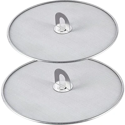 Imagen de uego de 2 Protectores contra Salpicaduras Acero Inoxidable, con Mango Cocina Plegable