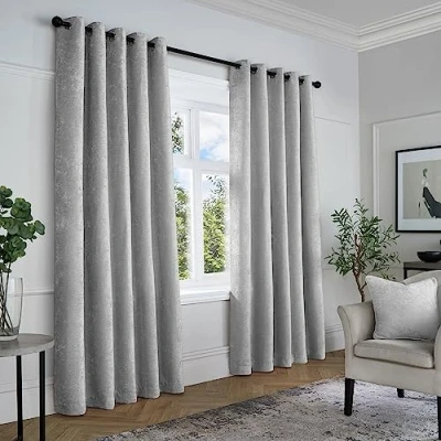 Imagen de Curtina Chenilla Texturizada Par de Cortinas texturizadas con Ojales 66 Pulgadas Ancho x 72 caída (168 183 cm) en Gris