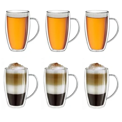 Imagen de Creano Vaso de cristal doble pared con asa, 400 ml, vidrio borosilicato pared, borosilicato, 6 x ml