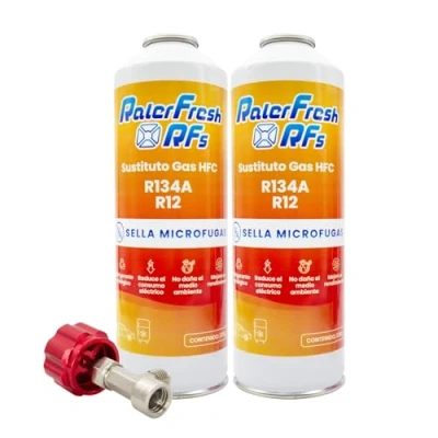 Imagen de Gas Refrigerante Organico para Aire Acondicionado Coche Ralerfresh RFs Equivalente a 650gr sustituto de los Gases R134a y R12 (2 + Llave)