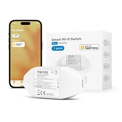 Imagen de Meross Interruptor Universal Inteligente, WiFi Compatible con Apple HomeKit Siri, Alexa, Google Assistant y SmartThings, Control de Voz, Remoto Función Tiempo