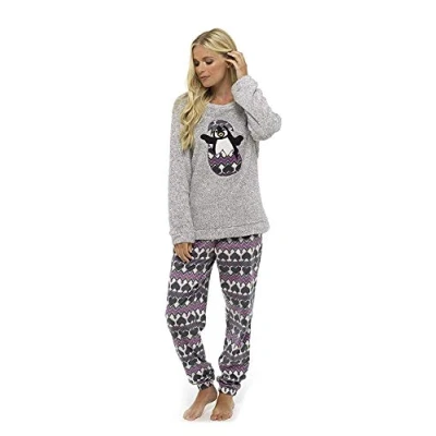 Imagen de CityComfort Pijama Mujer Invierno Polar Suave, Conjuntos de Pijamas Manga Larga S XL (L, Gris Oscuro)