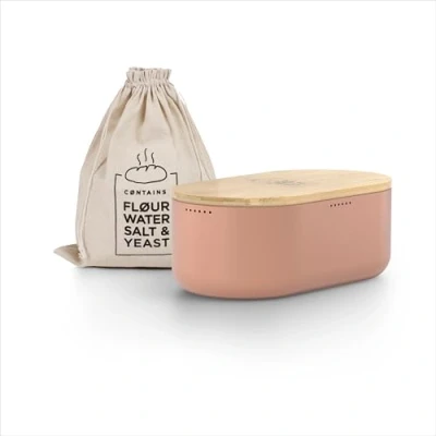 Imagen de LARS NYSØM Panera I Recipiente para Pan con Bolsa incluida Hecha de Lino una frescura particularmente Duradera Caja Tapa bambú Adaptable como Tabla Cortar (Blush Rose)
