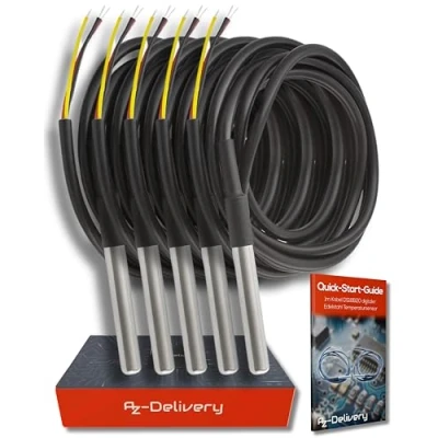 Imagen de AZDelivery 5 x 1m Cable DS18B20 Sensor de Temperatura Digital Acero Inoxidable Resistente al agua compatible con Arduino y Raspberry Pi E Book incluido!