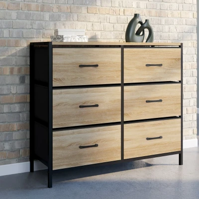Imagen de IDMarket Cómoda con 6 cajones de tela Utah 80 cm, mueble almacenamiento, diseño industrial