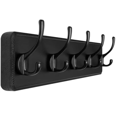 Imagen de SKOLOO Perchero de pared estilo granja, madera maciza pino, 5 ganchos para colgar ropa, batas, toallas, abrigos