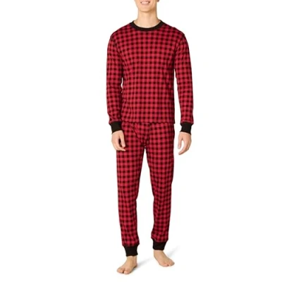 Imagen de Amazon Essentials Conjunto de Pijama Punto Hombre, Rojo Cereza/Negro Estampado a Cuadros clásico, S