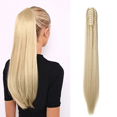 Imagen de 21&quot;(53cm) Postizo Coleta con Pinza de Pelo Sintético Extensiones Coletas Cabello Clip Liso Largo Dan Volumen y Agarran Bien (140g,Blanqueador Rubio)