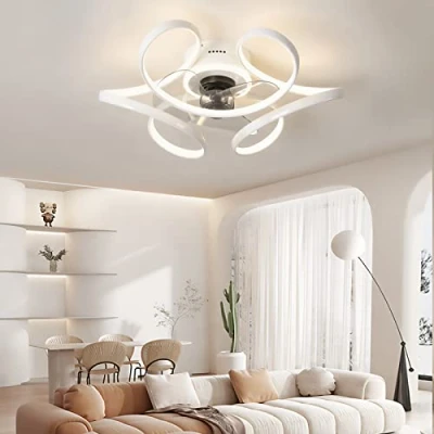 Imagen de LJX Ventilador de Techo con Luz Silencioso Mando a Distancia Design Dc Lampara Led Dormitorio Temporizador Regulable Modo Invierno/verano Plafon Techo,Blanco