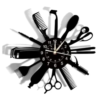 Imagen de Smotly Vinilo Pared Reloj, barbero Herramienta Tema de Reloj Registro, Hechas a Mano Creativas decoración la barbería Regalos.