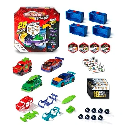 Imagen de Majorette Tune Ups Series 1 Juego de 4 28 sorpresas Coches Juguete Metal para sintonizar, 18 en Paquete Sorpresa, Incluye Accesorios Tuning, Unidades al Azar