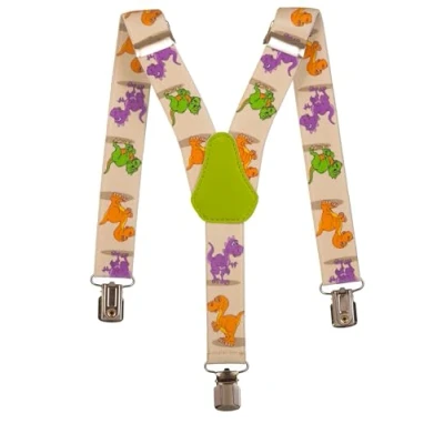 Imagen de Olata Tirantes De Tela Elastizada Infantiles Unisex En Forma Y Con Diseño Dinosaurio (1 5 Años) 2.5cm. Crema