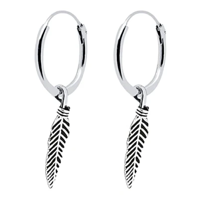 Imagen de ENTREPLATA Pendientes De Aro Plata Ley 925 Criollas Sterling Silver Unisex Aros Con Charm Aretes Y Colgantes Forma Pluma