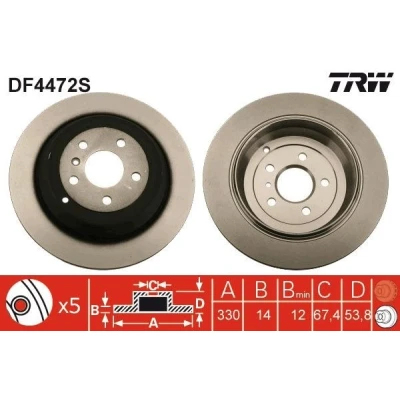 Imagen de TRW DF4472S Disco de freno 330 14 5 112 macizo barnizado MERCEDES BENZ: Clase R, ML