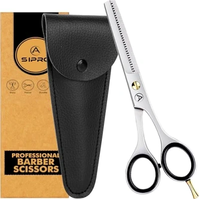 Imagen de ASIPRO Tijeras Entresacar Peluqueria Professional 6.5/16.5cm Inoxidable con Funda de Cuero Artificial pelo para Niños, Hombres, Mujeres y Mascotas