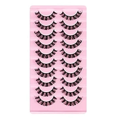 Imagen de BesDirect 10 pares de pestañas tira rusa 3D, rizadas en D, postizas esponjosas naturales, cortas aspecto natural