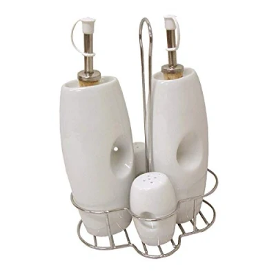 Imagen de Juego ACEITERA VINAGRERA Sal SALERO Pimienta PIMENTERO Porcelana Blanco