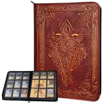 Imagen de Álbum de Cartas Coleccionables Carpeta Tarjetas 9 Bolsillos con Cremallera Album Cromos Carga Lateral para 360 Cuero PU 3D MTG, Disney Lorcana, Magic The Gathering Rojo