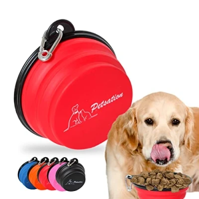 Imagen de PETSATION Cuenco Plegable para Perro [El Original] de Viaje, Bebedero y Agua Perros Ideal Viajes, Paseos Uso Diario Ligero e Compacto (Rojo, 350 ml)