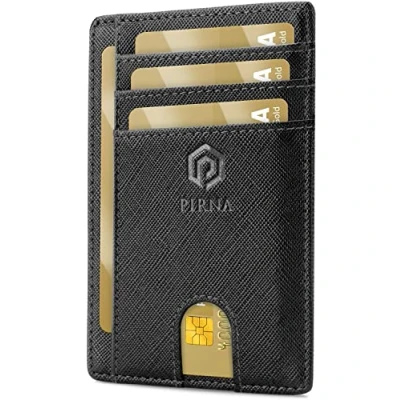 Imagen de PIRNA Carteras para Hombre Pequeñas con Bloqueo RFID Cartera Tarjetero y Mujer Caja de Regalo Tarjeteros Tarjetas Credito Negro Saffiano