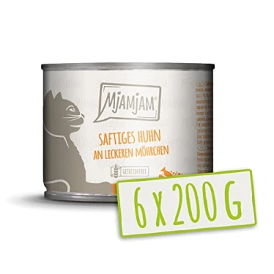 Imagen de MjAMjAM comida húmeda premium para gatos jugoso pollo con deliciosas zanahorias, pack de 6 (6 x 200 g), sin cereales extra carne