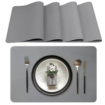 Imagen de Lumaca Manteles Individuales Lavables, Juego de 4 Salvamanteles Individuales, Resistentes al Calor, Antideslizantes, para Mesa Cocina y Restaurantes,Gris
