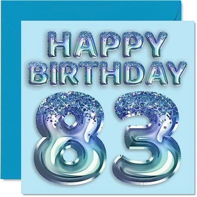 Imagen de Tarjeta de cumpleaños número 83 para hombres, globo fiesta con purpurina azul, tarjetas feliz hombre años, gran abuelo, papá, 145 mm x mm,