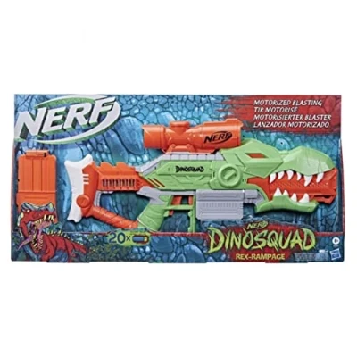 Imagen de Lanzador de dardos motorizado Nerf DinoSquad Rex Rampage, clip 10 dardos, 20 Nerf, porta diseño dinosario T