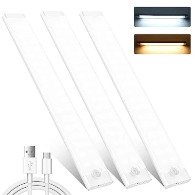 Imagen de shirylzee Luz LED Armario con Sensor de Movimiento 72 LEDs 3 Modos Adhesiva USB Recargable 2000mAh Nocturna para Gabinete, Cocina, Escalera, Pasillo, Garaje Piezas