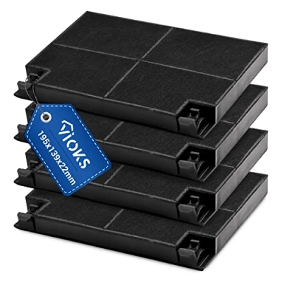 Imagen de VIOKS Juego de 4 filtros carbón para campana extractora, 195 x 139 mm, repuesto filtro Zanussi 902979355/2 EFF70