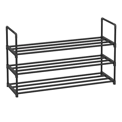 Imagen de SONGMICS Zapatero de 3 Niveles, Estantería Zapatos, Metal, para 12 a 15 Pares Estante Apilable, Pasillo, Salón, Dormitorio, 30 x 92 55 cm, Negro LSA303B02