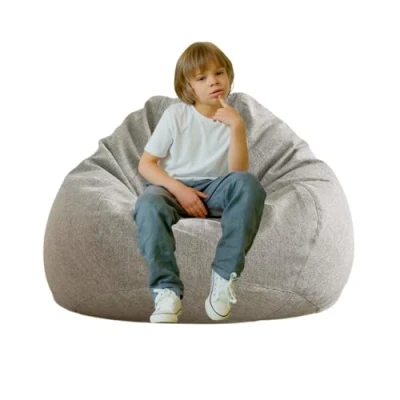 Imagen de AD.CON Puff de interior con relleno perlas poliestireno expandido, cojín asiento, suelo, tamaño mediano, gris claro