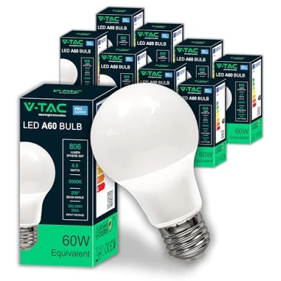 Imagen de V TAC 10x Bombillas LED E27 [ Alta Eficiencia 8,5W ] A60 (Equivalentes a 60W) de Nueva Generación Bajo Consumo 806 Lúmenes Luz Blanca Cálido 3000K