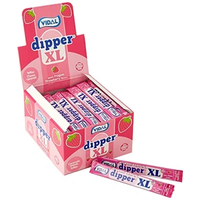 Imagen de Vidal Golosinas Dipper XL. Caramelo Blando Masticable sabor Fresa. Color rosa. Estuche 100 unidades.
