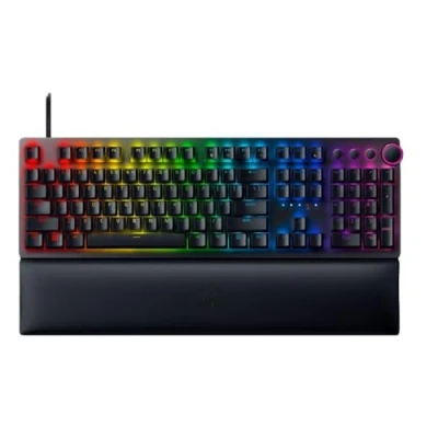 Imagen de Razer Huntsman V2 (interruptor morado) Teclado óptico para juegos prácticamente sin latencia (reposamuñecas, 4 teclas multimedia, tapas de Doubleshot PBT) QWERTZ, diseño alemán, negro
