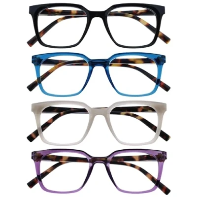 Imagen de OPULIZE KOI Gafas de Lectura Pack 4 Marco Rectangular Ancho Negro/Azul/Violeta/Gris Hombre Mujer Bisagras Muelle RRRR50 1357 +2.50