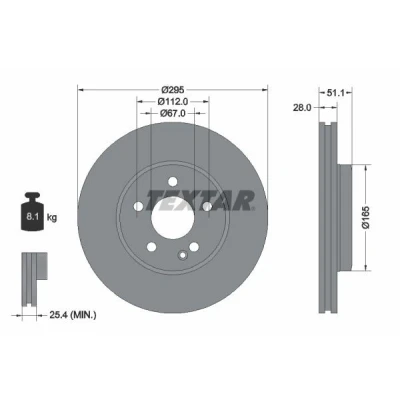 Imagen de TEXTAR PRO 92254803 Disco de freno 295 28 05/06 112 ventilación interna revestido sin perno sujeción rueda, buje rueda