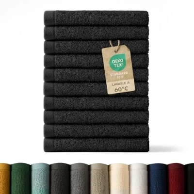 Imagen de Blumtal Juego de 12 Toallas para la Cara (30x30cm) Suaves y Absorebentes, 100% algodón, Certificado Oeko Tex 100, Negro