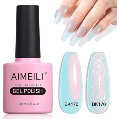 Imagen de AIMEILI Gel de concha perla Esmalte uñas Brillo dibujo sirena Semipermanente Soak Off UV LED Polish Azul Bebé (170) 10ml